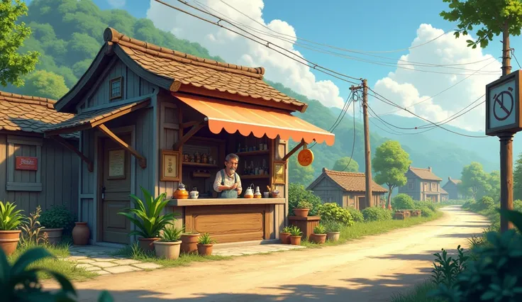 (photorealism:1.2), 3D skech ,A small roadside tea stall with a welcoming vibe. Smoke rises from a kettle.