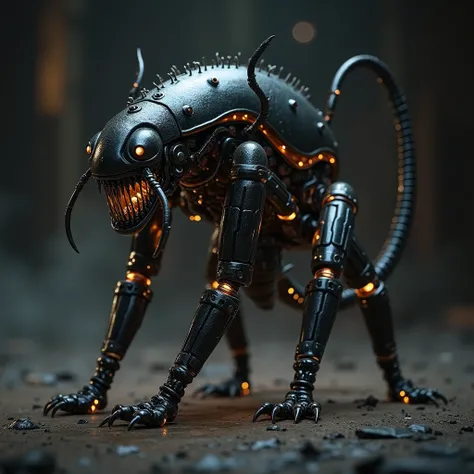  Their appearance is a mix of biology and technology ,  with a terrifying and threatening design . her skin is black,  moist and shiny ,  similar to a hardened insect exoskeleton ,  with organic textures and biomechanical details .  The head is elongated a...