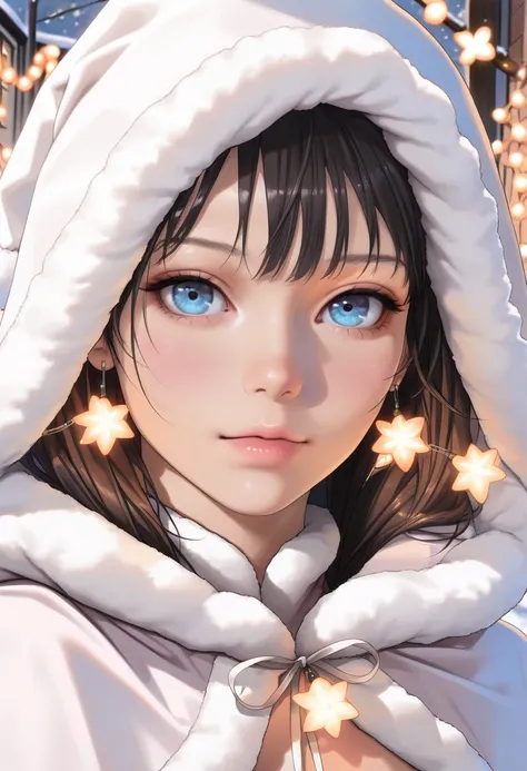 1girl, christmas fairy outfit, snow covered street, glowing christmas lights, anime style, cinematic lighting, soft pastel colors, highly detailed, intricate details, beautiful detailed eyes, beautiful detailed lips, extremely detailed face and portrait, m...