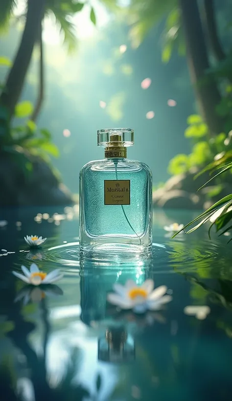 perfume ad ,  advertising for one of a kind perfume, close up, very dreamy, fantasy, serialism, breathtaking brand bame ((mustafa classic)) in paradise land 