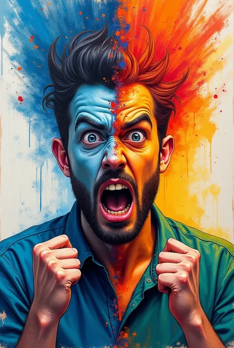 A colorful drawing of a bipolar man