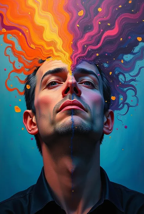 A colorful painting of a bipolar man