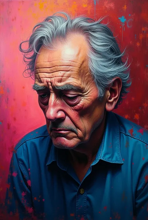 A colorful painting of a depressed bipolar man 