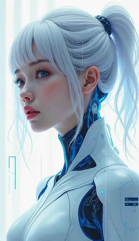 (masterpiece:1.2,EXCEPTIONAL QUALITY ,Mirror finish, CINEMATIC EXPERIENCE , photorealistic :2.0, RAW photo:2.0, more),8k, wallpaper,(Represent blueprints through holograms:2.0),( beautiful women:2.0), Female Cyborg,( Female Cyborgの設計図:2.0),(Draw the front ...