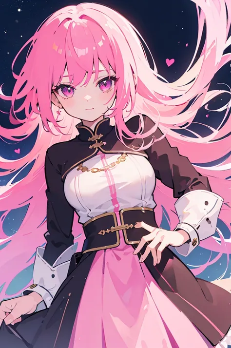 1 woman, (((High quality))), ((masterpiece)), (bright),  pink hair ,  Pink Eyes ,  smiley face, Blush on cheeks,  wave hair, exposure,  medieval fantasy,  