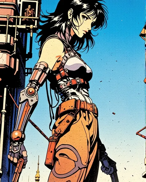 Art style by H. R. Giger, Art Style by Moebius, 


score_9_up score_8_up score_7_up, 1girl, medium black hair, hazel eyes, cyborg steampunk hybrid, android, (mechanical arms, mechanical legs, cyborg, prosthesis),(holster,harness, two steampunk handguns), i...