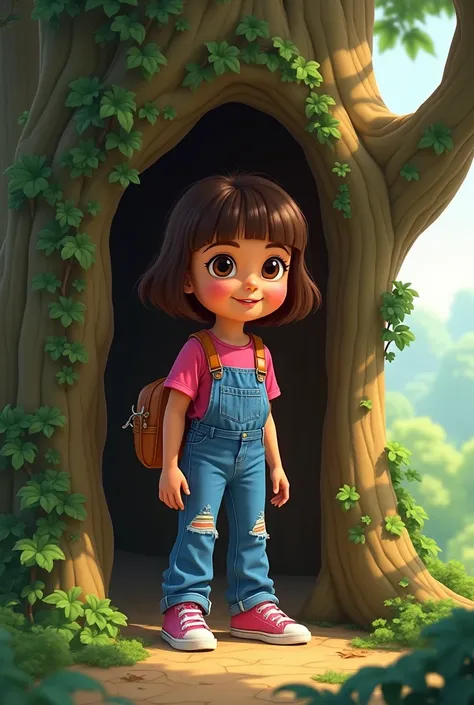 Dora the Explore wearing high-waisted mom jeans in the secret treehouse