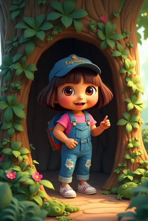 Dora the Explore wearing high-waisted mom jeans in the secret treehouse