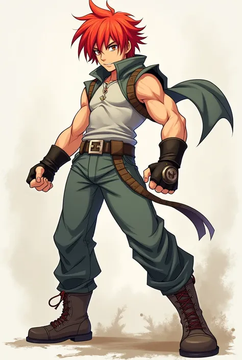  red-haired man, fighter clothes , anime, Young