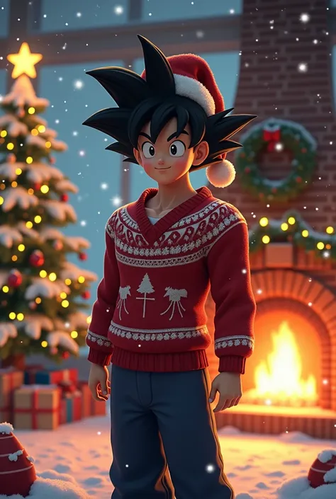 Gohan in a Christmas setting 