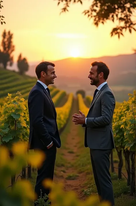 Pierre Henri Cosyns and Emmanuel Macron in the vineyards