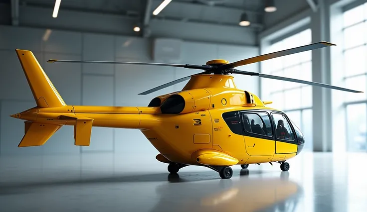 a sleek yellow  AgustaWestland AW139 with showroom back look