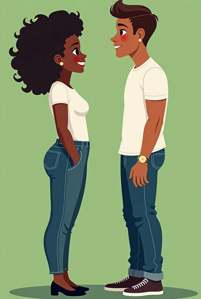 Courage a 29 years old curvy brownskin girl with a pretty smile and white teeth standing face-to-face with hanson a handsome caramel skind boy height 178 centy meters tall just slightly taller than Courage. The environment is green, clean and calm.
Courage...