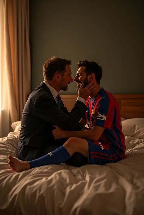 fifa president kissing messi in his bed room