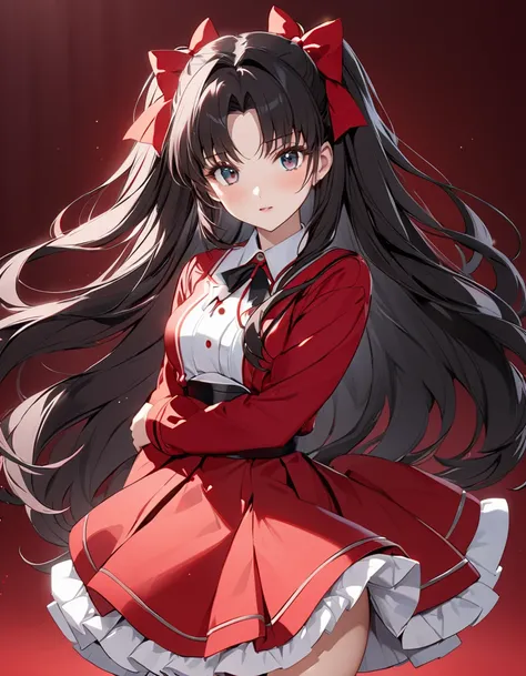 ( Japanese anime style ),  cute, (Tohsaka Rin:1.5),  Cowboy Shot , masterpiece:1.5, masterpiece, highest quality, UHD, retina, masterpiece, accurate anatomy, super detailed, high quality, best quality, 8k