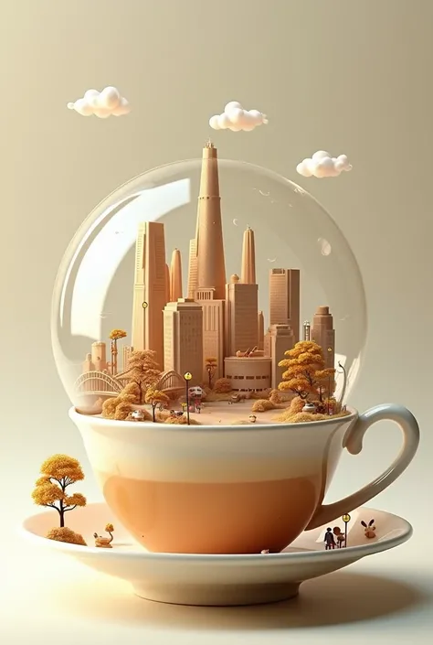 Milk tea cup with city inside
