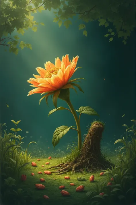 The now uprooted flower, lying on the ground, glows faintly and speaks its final words. Its tone is sorrowful yet firm, reminding the prince of the lesson he failed to learn. The prince, half-transformed into a tree, looks helpless and regretful.
