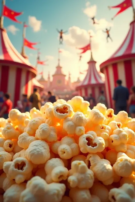 Popcorn in the foreground
Circus in the background
No characters

