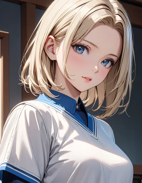 ( Japanese anime style ),  cute, ( android １８Number), daughter,  Cowboy Shot , masterpiece:1.5, masterpiece, highest quality, UHD, retina, masterpiece, accurate anatomy, super detailed, high quality, best quality, 8k