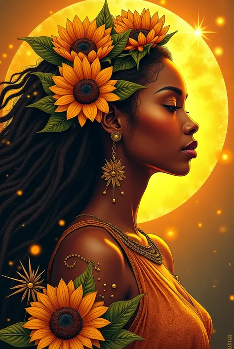 Oshun yellow and gold tattoo with sunflowers and honey