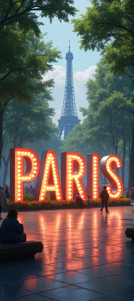 Add a LED sign to the last image of the park or a sign with lights that say the big letters PARIS