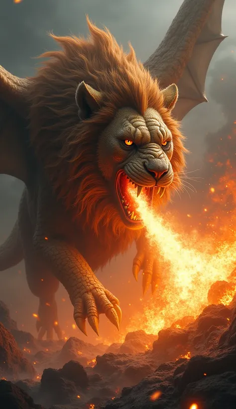 lion dragon faces joint angry MOuth Fire