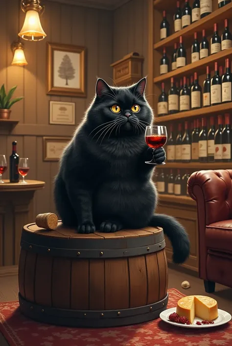 Cat drinking too much wine in wine shop