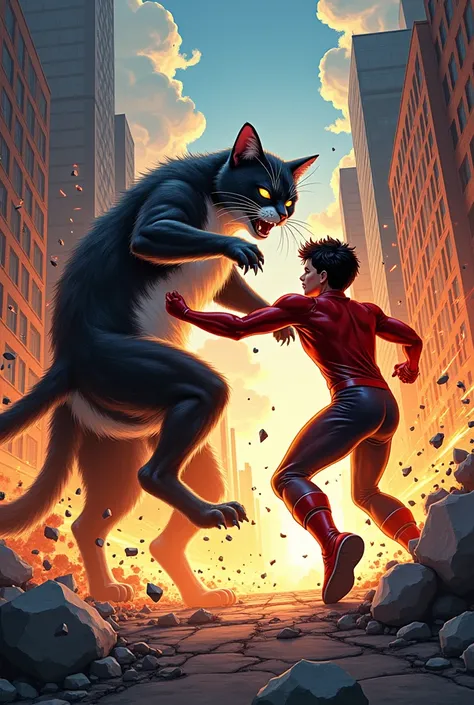 super cat fighting with a super boy