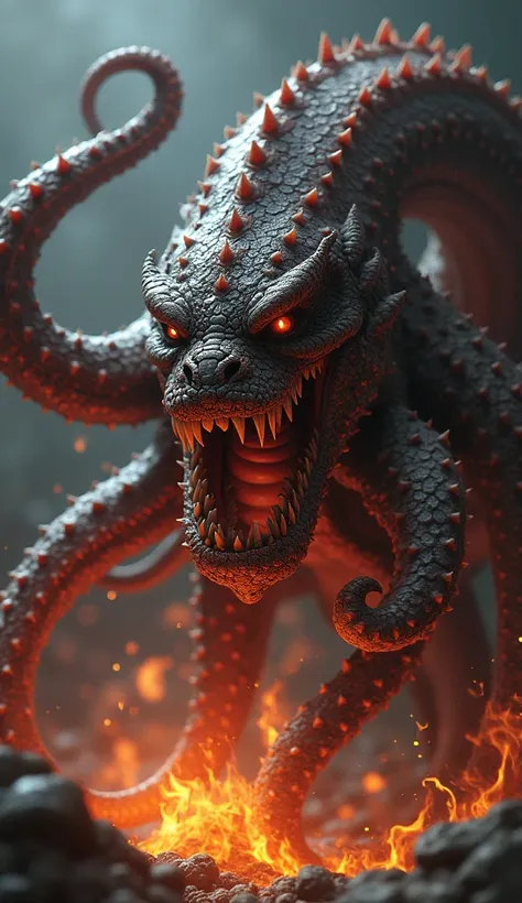 Octopus dragon faces joint angry MOuth Fire