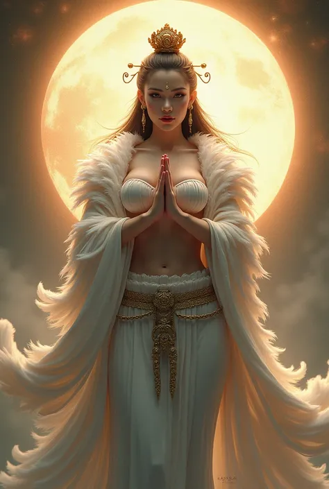  God of Japanese mythology ,   beautiful, goddess,   female pro wrestler ,   muscular ,  Beauty,  very big breasts ,  sexy, Feather coat,  forms the sign of God,Guardian , Priest , Spirit medium, exorcist,Photorealistic, top quality, Buddhas light , RAW ph...