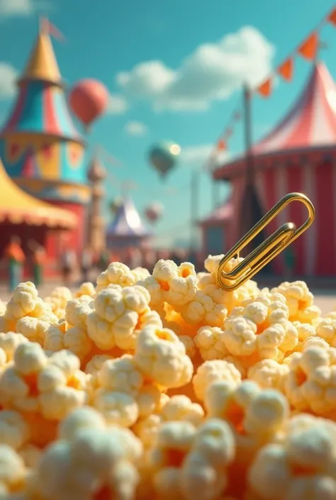 Popcorn in the foreground
Circus in the background
1 trumpet 
1 paper clip
No characters

