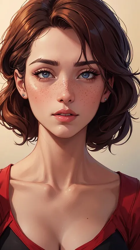 uma mulher nua com as mãos atadas com um grande laço de presente com vários presentes ao seu redor , E enfeites de Natal com as duas mãos atadas a close up of a woman with freckles on her face, lois van rossdraws, rossdraws portrait, alena aenami and artge...