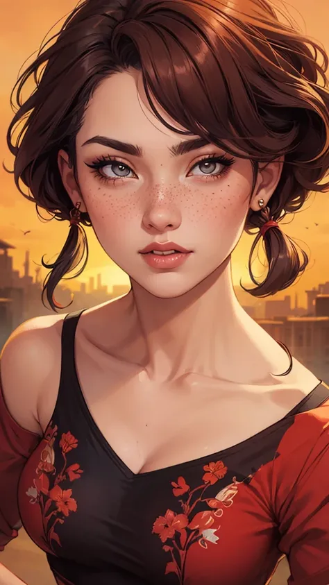 uma mulher nua com as mãos atadas com um grande laço de presente com vários presentes ao seu redor , E enfeites de Natal com as duas mãos atadas a close up of a woman with freckles on her face, lois van rossdraws, rossdraws portrait, alena aenami and artge...