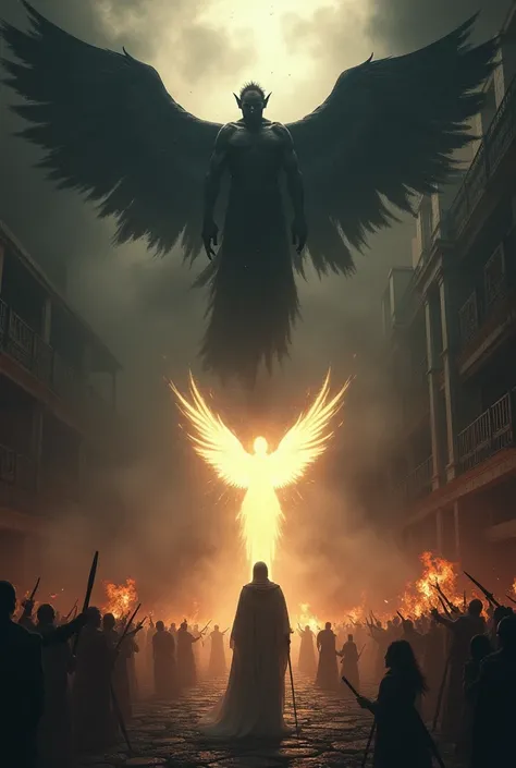  I could see a third person  ( so from the outside ), a black figure  (Satan)  who went around and flew continuously around a building with many rooms,  where people were fighting and killing each other .
 There was also a person , una persona of God ,  so...