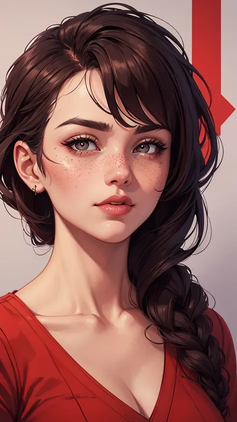 uma mulher nua com as mãos atadas com um grande laço de presente com vários presentes ao seu redor , E enfeites de Natal com as duas mãos atadas a close up of a woman with freckles on her face, lois van rossdraws, rossdraws portrait, alena aenami and artge...