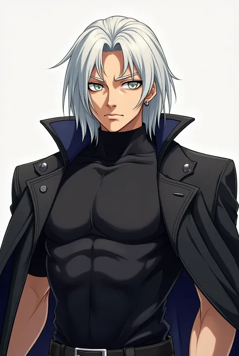 t/ n is a fighter with an agile and strong physique ,  with smooth white hair up to his shoulders and golden skin Clara.  He has a balanced and attractive face ,  with defined features and arched eyebrows .  His silver-gray eyes reveal a cold and calculati...