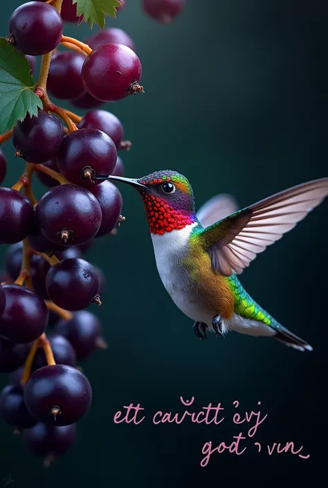 Label containing a colibri bird eating on black currants and a text saying: "Ett jävligt gott vin".