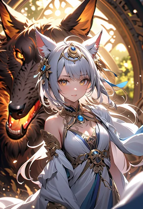  original ,  Intricate Details,  illustrations, masterpiece,  Highly Detailed CG Unity 8K Wallpaper, Highlights, sharpen, dynamic, Bokeh, , Beautiful girl with animals_Ears and Hair_ ornament、only beast ears, no human ears