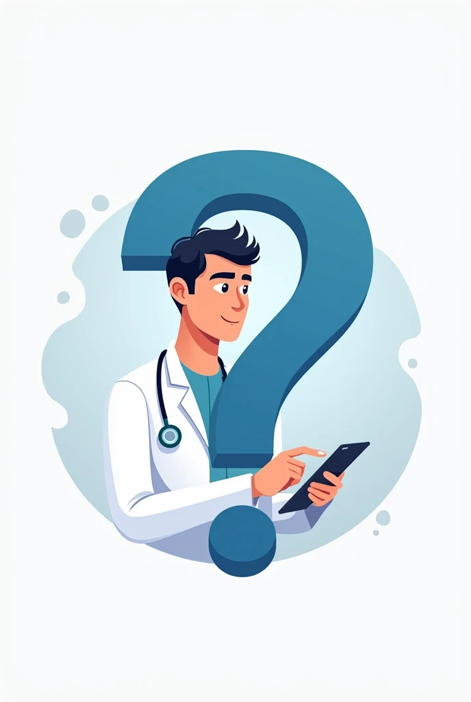 Create a logo for the page I want to create with a doctor reviewing a process and a question mark