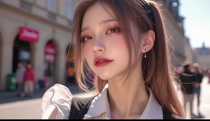 (masterpiece,  best image quality , 8k),  real photo ,Idol appearance, adult,  perfection of fashion,  Korean Makeup, Lip Tint, Upper body, frontal,  faint smile,Outdoor, Exquisitely Painted , Realistic,  ultra high definition, smooth skin,  The highly det...