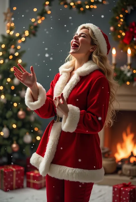 Scarlett johannson vestida de santa claus cantando merry Christmas 