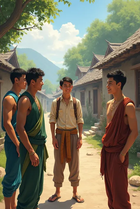 In a village a young man talk with three young man