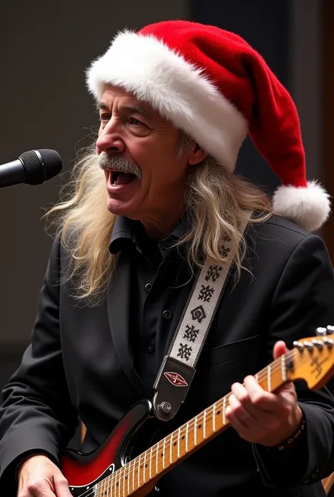 Guitarist musician Steve Hachett by Steve Hackett playing guitar with Santas cap