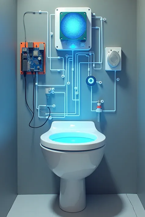 Create a system architecture 
Have arrows of parts of this images materials on down below step by step to have arrows
Toilet bowl
UVC-LED Module
HC-SR501 Proximity Ultrasonic sensor
Power supply unit 
LMioEtool DC Motor
Arduino Uno R3
Arduino CNC Shield V3...