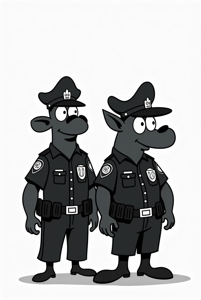 Create for me police officers from Shild in a cartoon, with the dominant black color with white background  