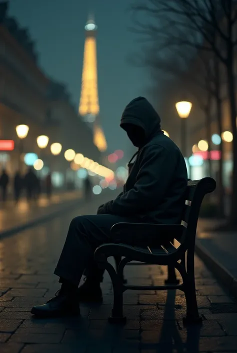  Imagine-toi assis sur un banc à Paris, au cœur de la ville mais avec lambiance intime de la nuit. La lumière autour est tamisée, peut-être quelques réverbères dans le fond, diffusant une lumière chaude mais faible et sur moi on vois un visage flouté et de...