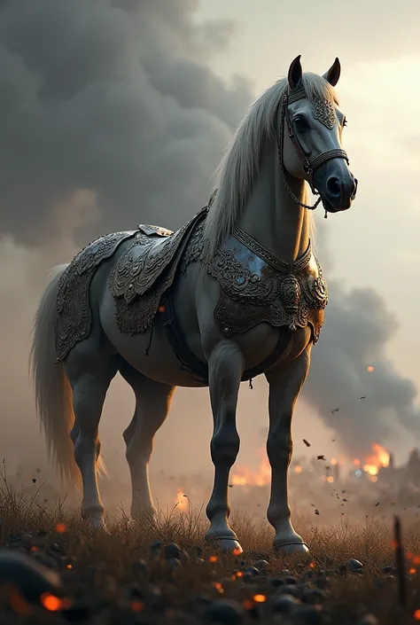 Strong horse with armor on the field