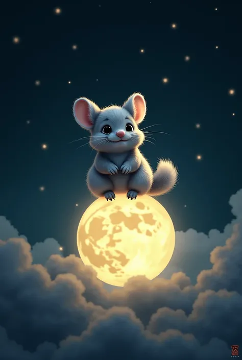 A chinchilla is on top of the full moon。