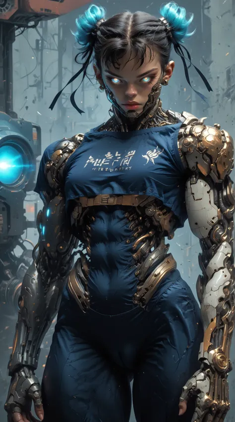 (nsfw:1), (Uncensored:1), score_9, score_8_up, score_7_up, (close up Shot), (1 girl), (Cyborg Chun-Li), beautiful teenage (skinny) muscular Asian cyborg girl, (bio-mecha:1.25), (mechanical Cyborg arms:1.45), (mechanical Cyborg torso:1.25), (mechanical Cybo...