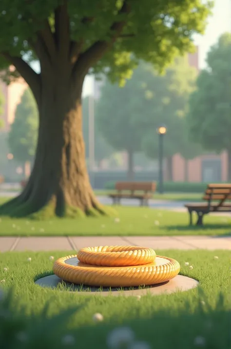 Circular snack in a modern park with a tree in the center 